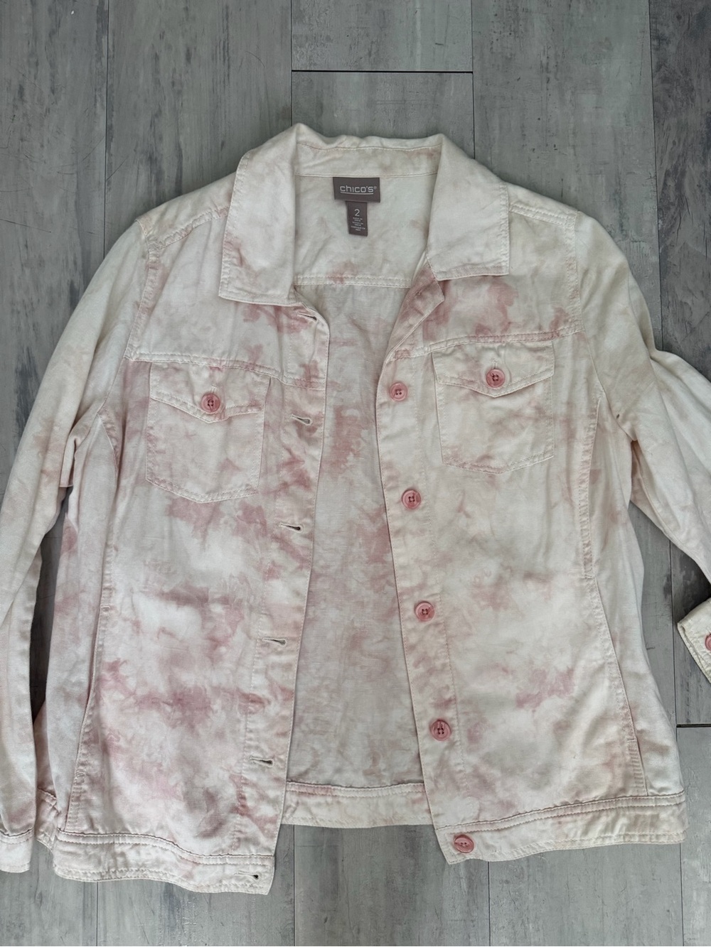 Chico's Women's Pale Pink Tie-Dye Jean Jacket